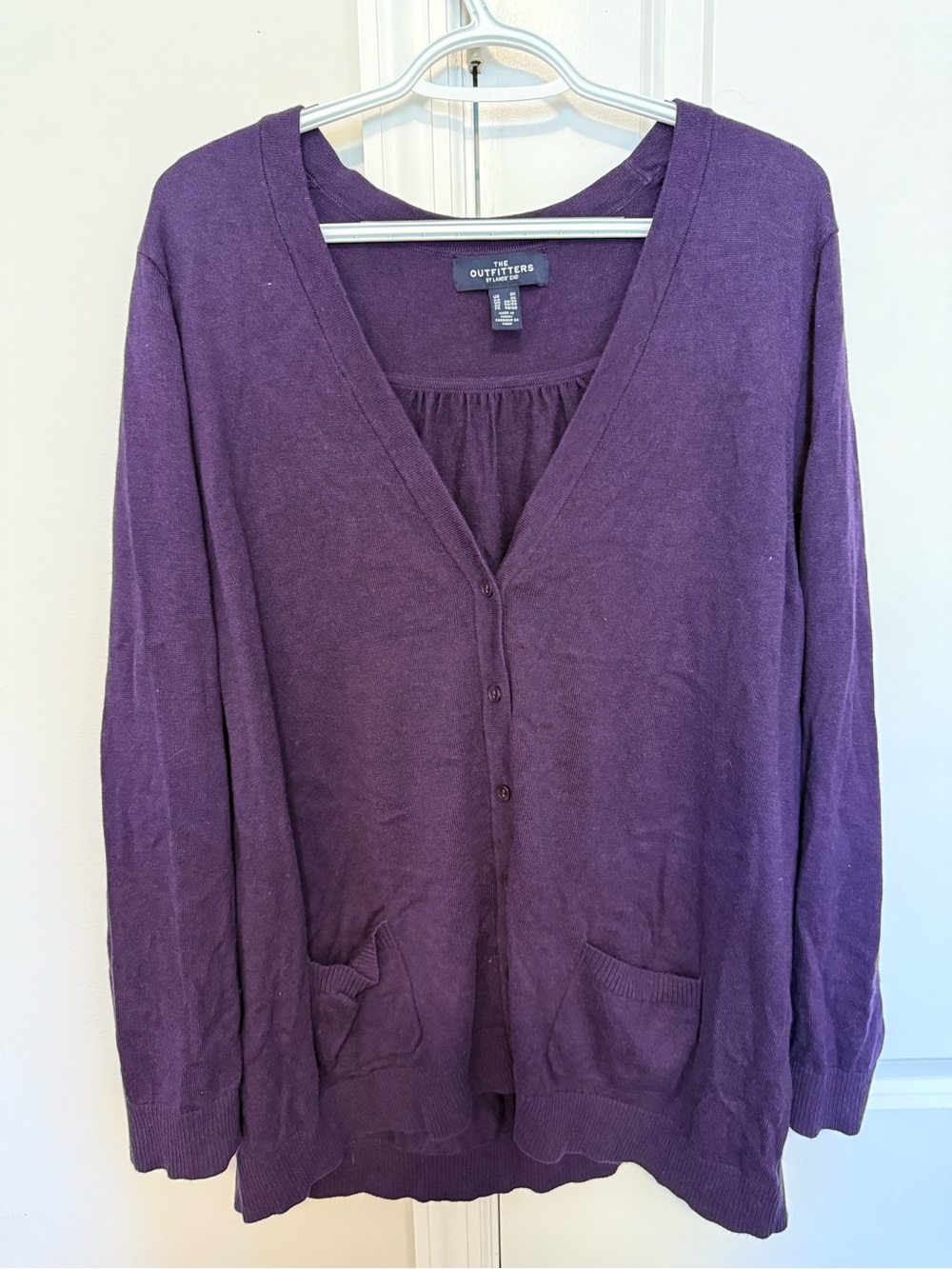 Lands' End purple V-neck button-front women's cardigan